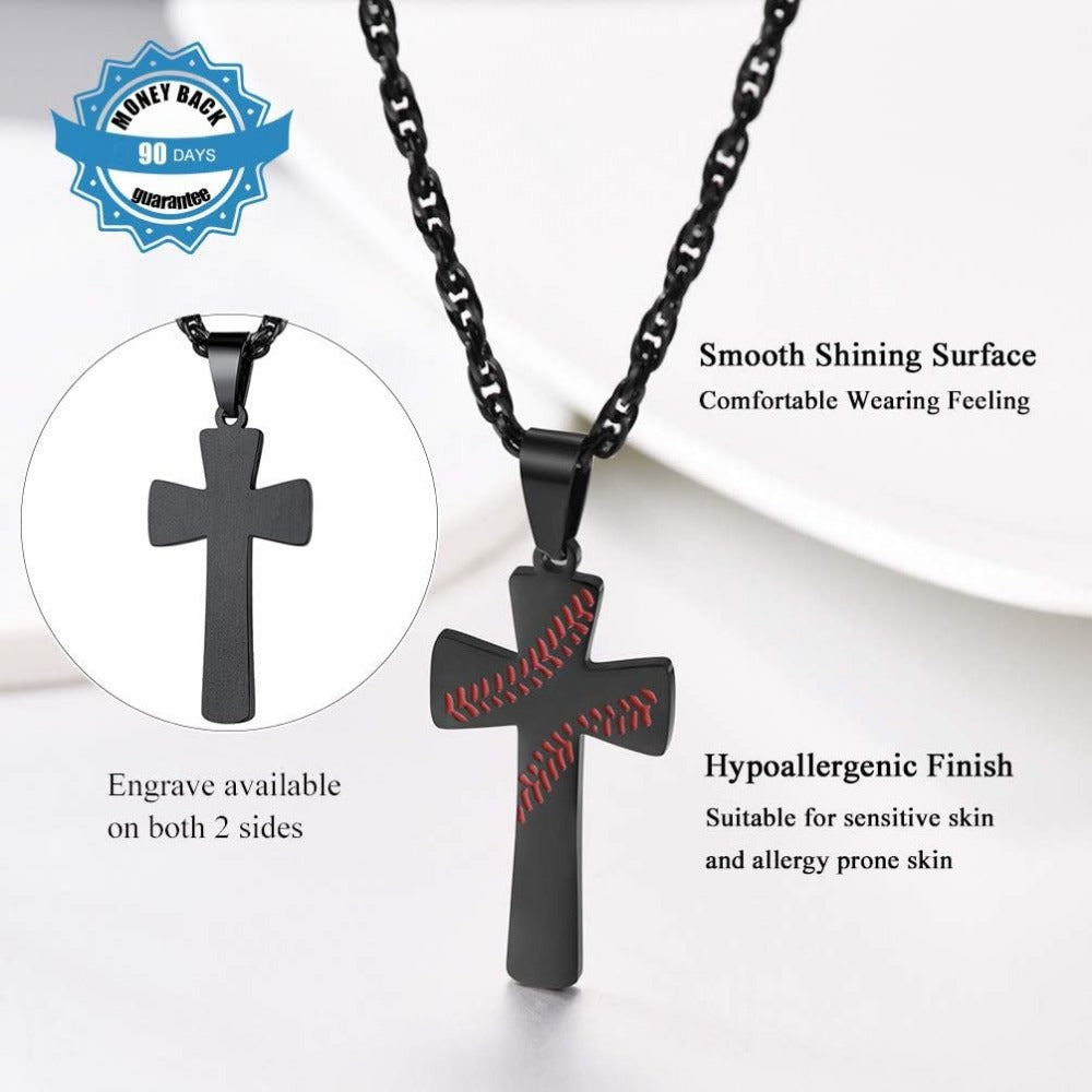 PROSTEEL Baseball Cross Engravable Stainless Steel Softball Pendant Necklaces Sports For Men