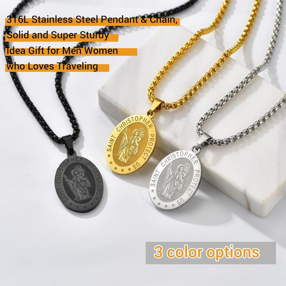 PROSTEEL Stainless Steel Saint Christopher Patron Saint of Travellers Necklace for Men Women