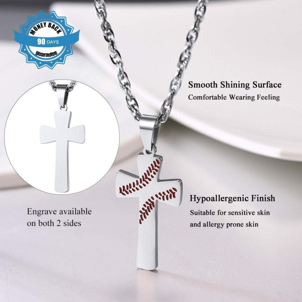 PROSTEEL Baseball Cross Engravable Stainless Steel Softball Pendant Necklaces Sports For Men