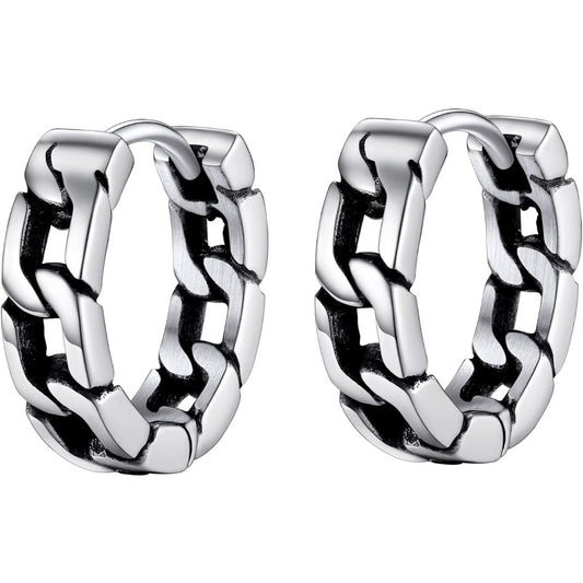 PROSTTEL Retro Stainless Steel Cuban Link Chain Huggie Hoop Earrings for Men Women