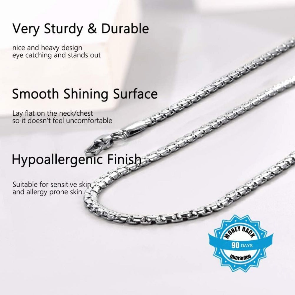 PROSTEEL Stainless Steel Silver/Gold/Black Tone, Nickel-Free, Hypoallergenic Flat Box Chain Necklace