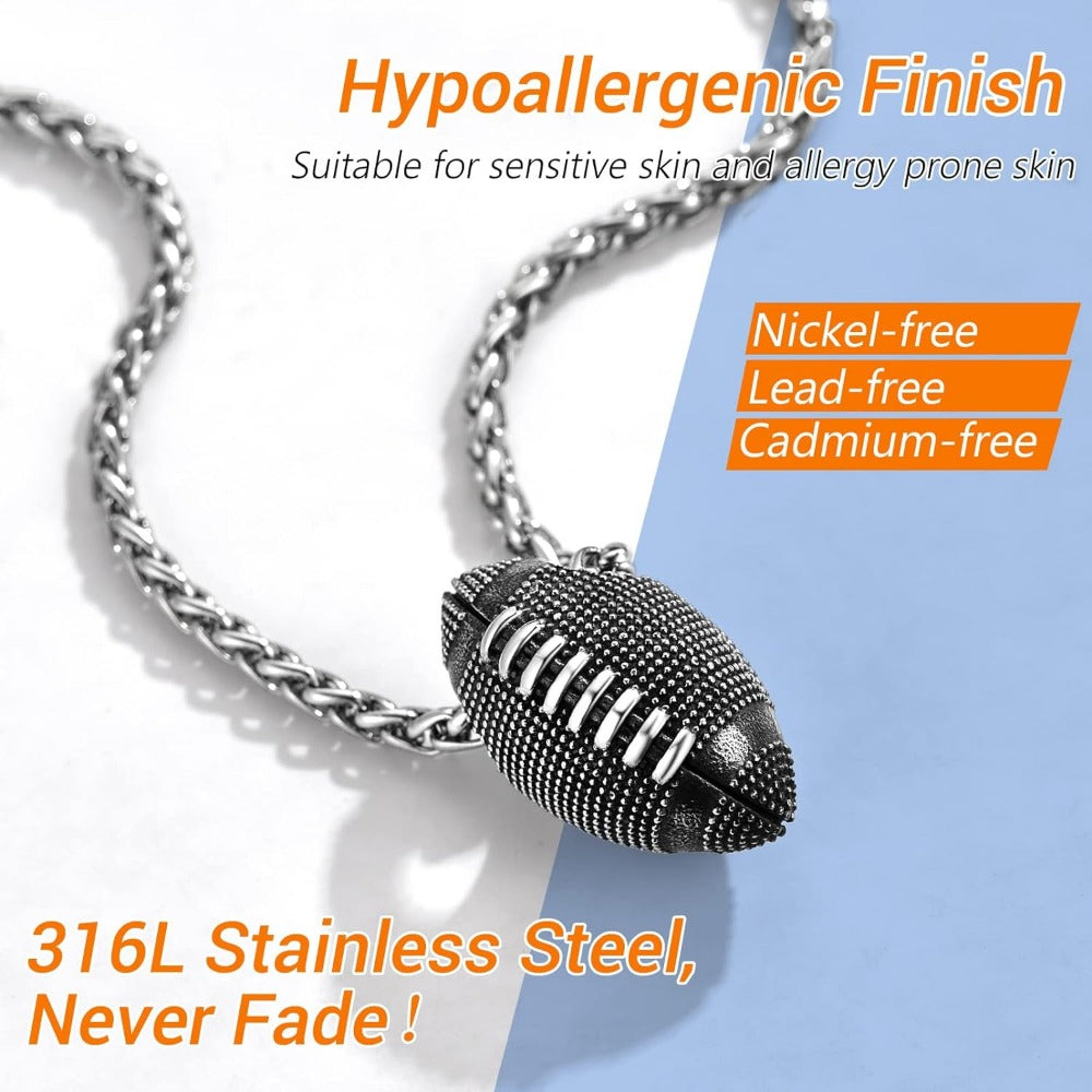 PROSTEEL 316L Stainless Steel 3D Football Cool Necklaces for Men Women Sports Jewelry