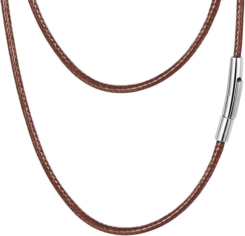 PROSTEEL Waxed Rope Chain Braided Leather Necklace Cord Stainless Steel Durable Clasp for Men Women