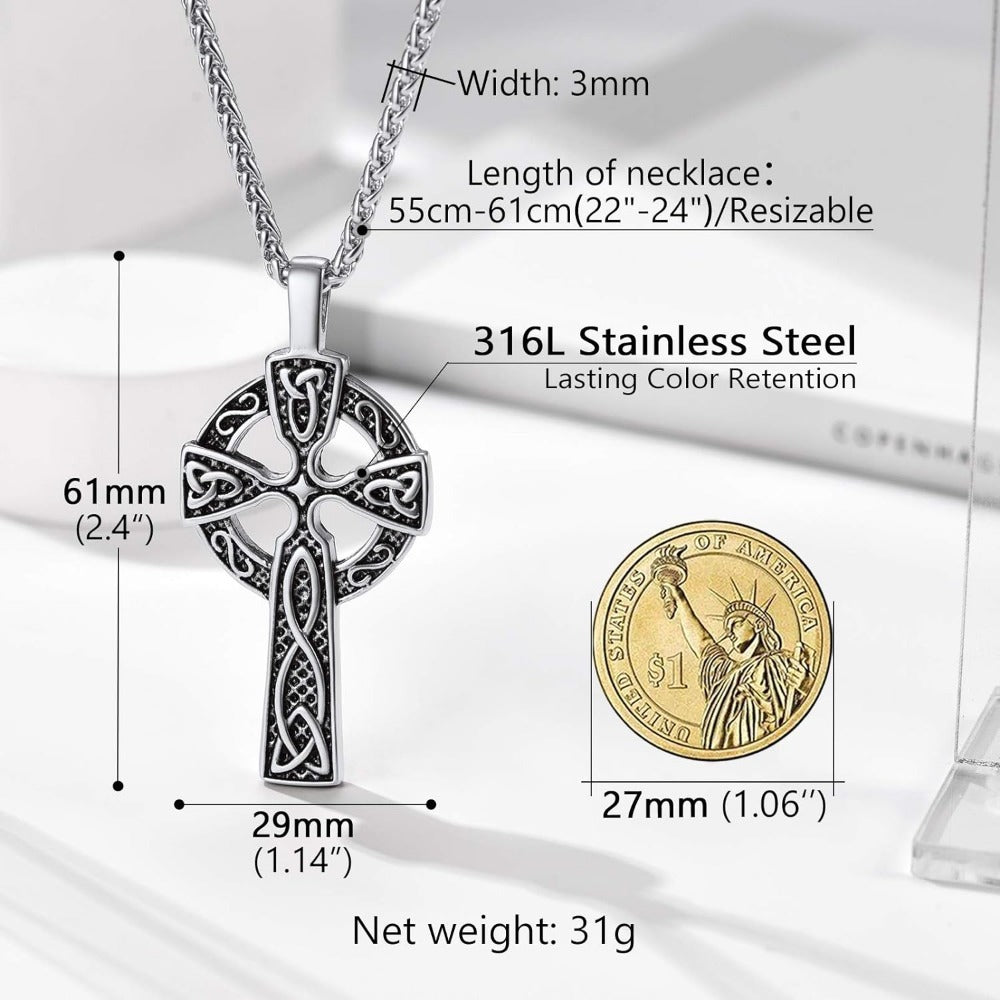 PROSTEEL Stainless Steel Celtic Knot Cross Pendant Necklace For Women Men Viking Jewelry