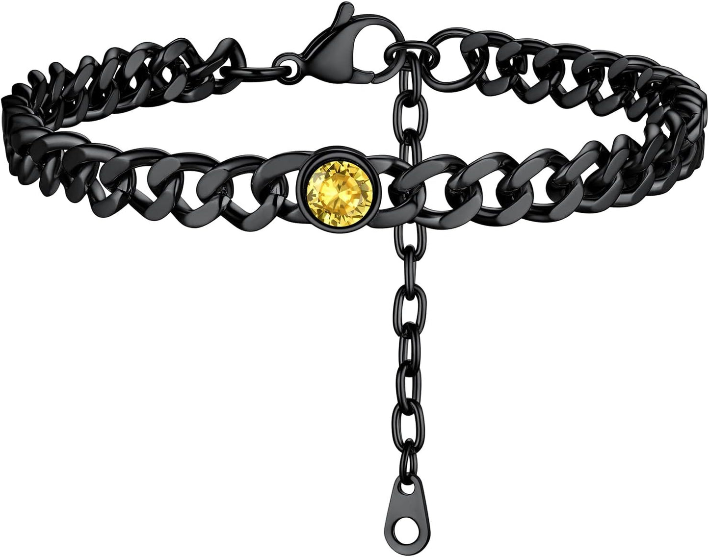 PROSTEEL Birthstone Cuban Links Chain Jan - Dec 12 Months Black/18K Gold Plated Stainless Steel Anklets