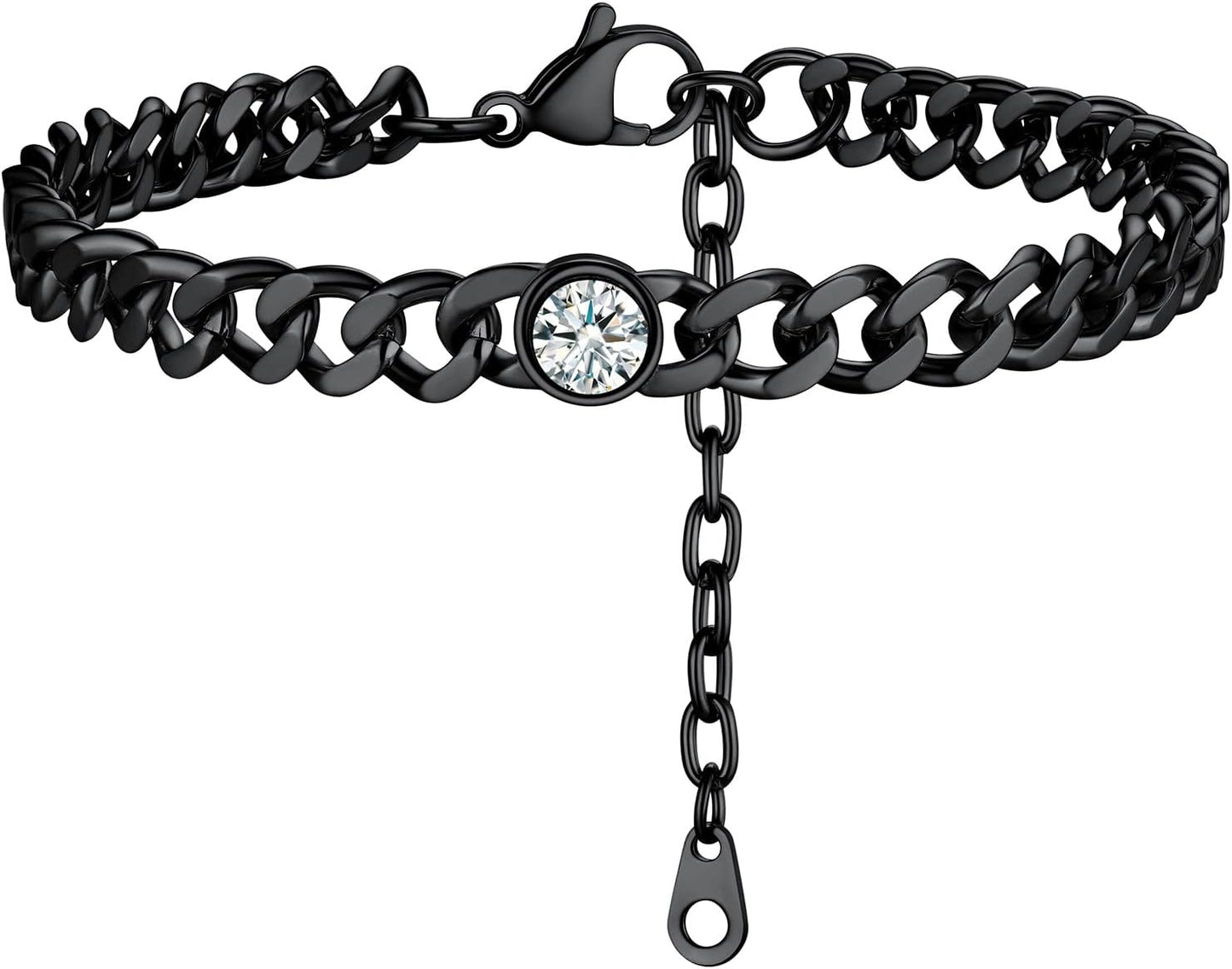 PROSTEEL Birthstone Cuban Links Chain Jan - Dec 12 Months Black/18K Gold Plated Stainless Steel Anklets