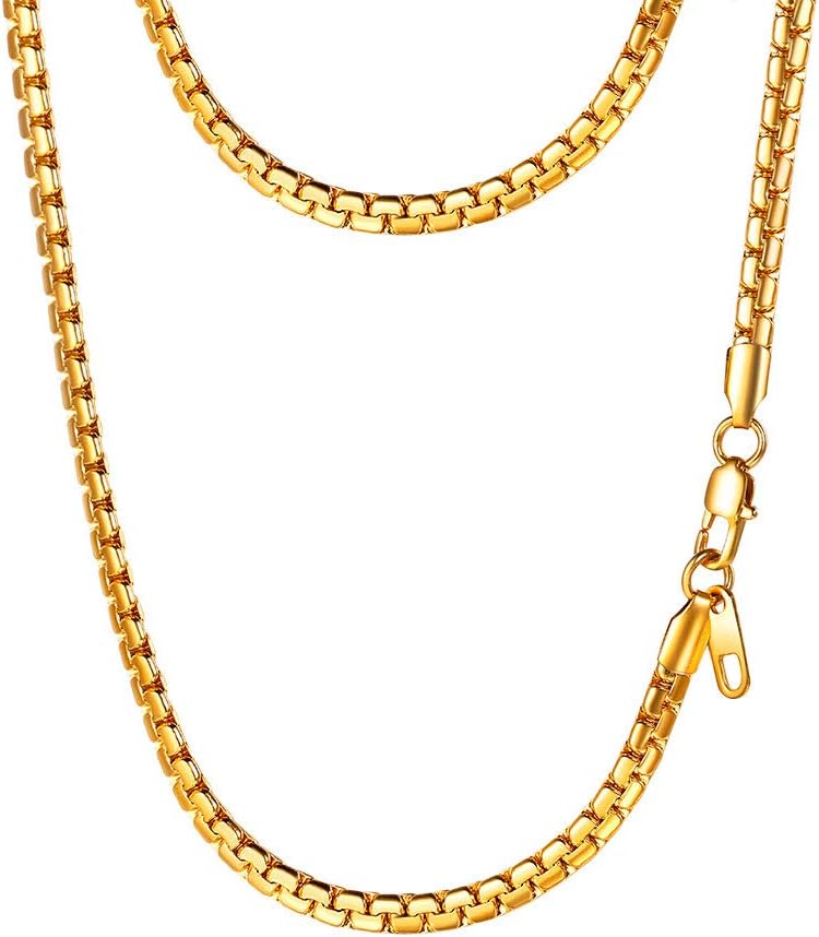 PROSTEEL Stainless Steel Silver/Gold/Black Tone, Nickel-Free, Hypoallergenic Flat Box Chain Necklace