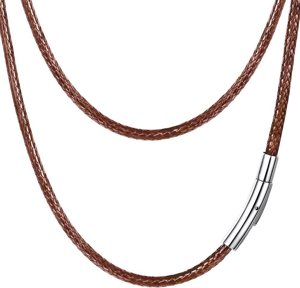 PROSTEEL Waxed Rope Chain Braided Leather Necklace Cord Stainless Steel Durable Clasp for Men Women