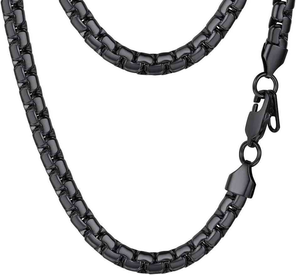 PROSTEEL Stainless Steel Silver/Gold/Black Tone, Nickel-Free, Hypoallergenic Flat Box Chain Necklace