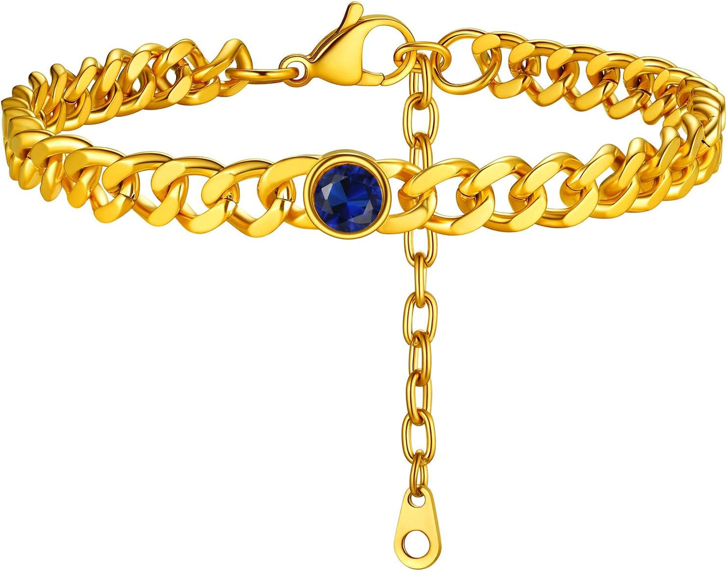 PROSTEEL Birthstone Cuban Links Chain Jan - Dec 12 Months Black/18K Gold Plated Stainless Steel Anklets