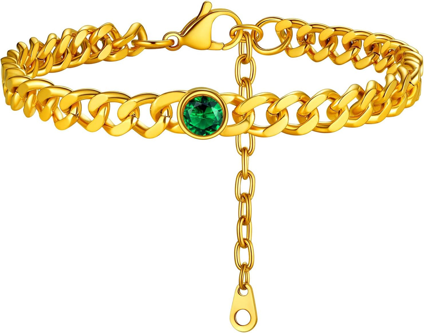 PROSTEEL Birthstone Cuban Links Chain Jan - Dec 12 Months Black/18K Gold Plated Stainless Steel Anklets