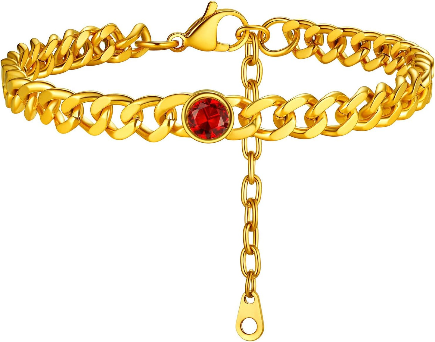 PROSTEEL Birthstone Cuban Links Chain Jan - Dec 12 Months Black/18K Gold Plated Stainless Steel Anklets