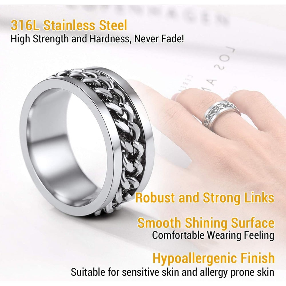 PROSTEEL Spinner Fidgit Rings For Anxiety Rotatable Cuban Link Chain 8mm Ring