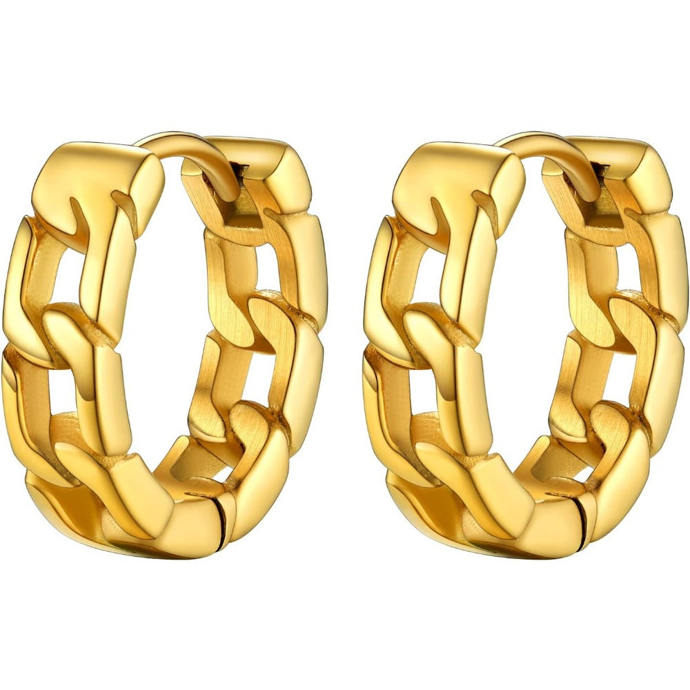 PROSTTEL Retro Stainless Steel Cuban Link Chain Huggie Hoop Earrings for Men Women