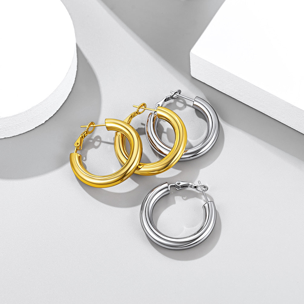 PROSTEEL Stainless Steel Black/Gold Plated Chunky Hoop Earrings For Women