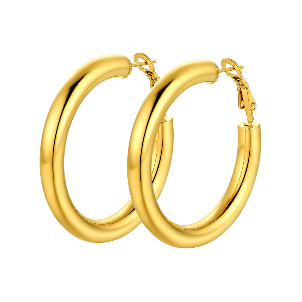 PROSTEEL Stainless Steel Black/Gold Plated Chunky Hoop Earrings For Women