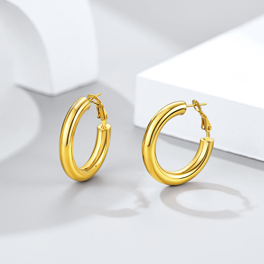 PROSTEEL Stainless Steel Black/Gold Plated Chunky Hoop Earrings For Women