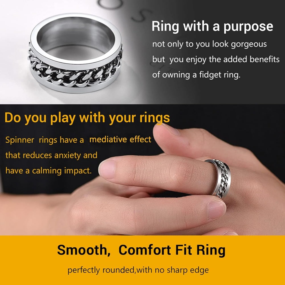 PROSTEEL Spinner Fidgit Rings For Anxiety Rotatable Cuban Link Chain 8mm Ring