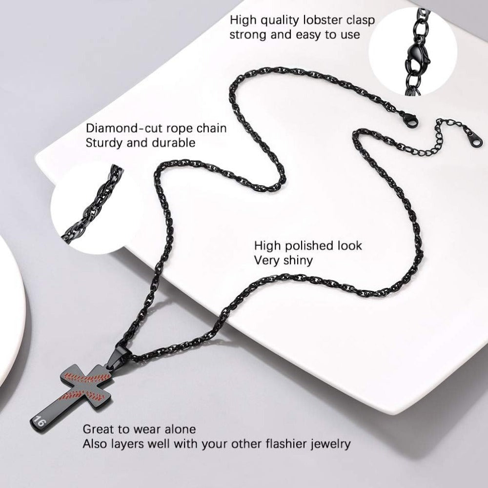 PROSTEEL Baseball Cross Engravable Stainless Steel Softball Pendant Necklaces Sports For Men