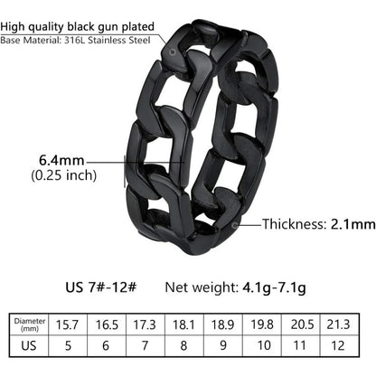 PROSTEEL 316L Stainless Steel Black/14K Gold Plated 6.4mm Cuban Link Chain Band Ring