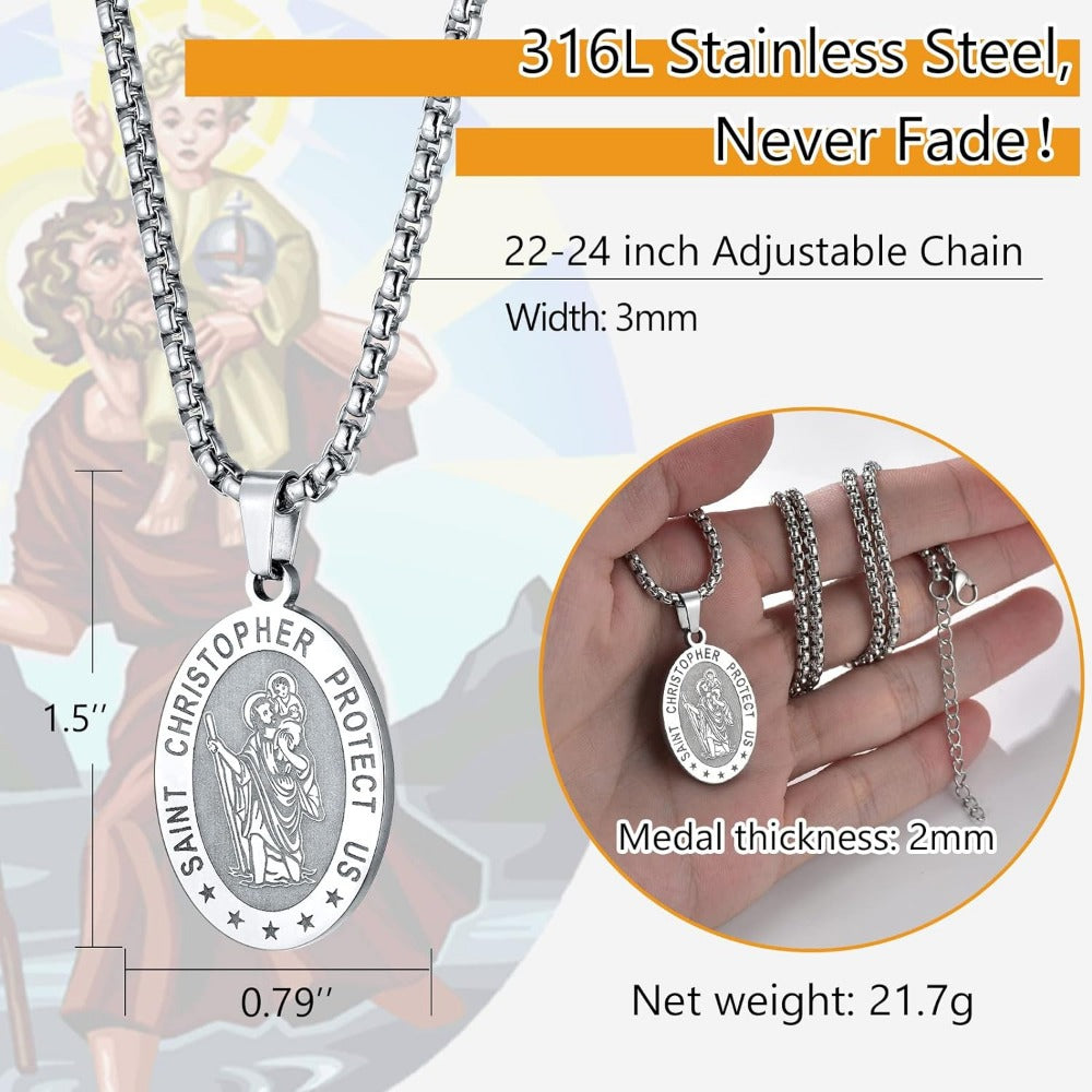 PROSTEEL Stainless Steel Saint Christopher Patron Saint of Travellers Necklace for Men Women