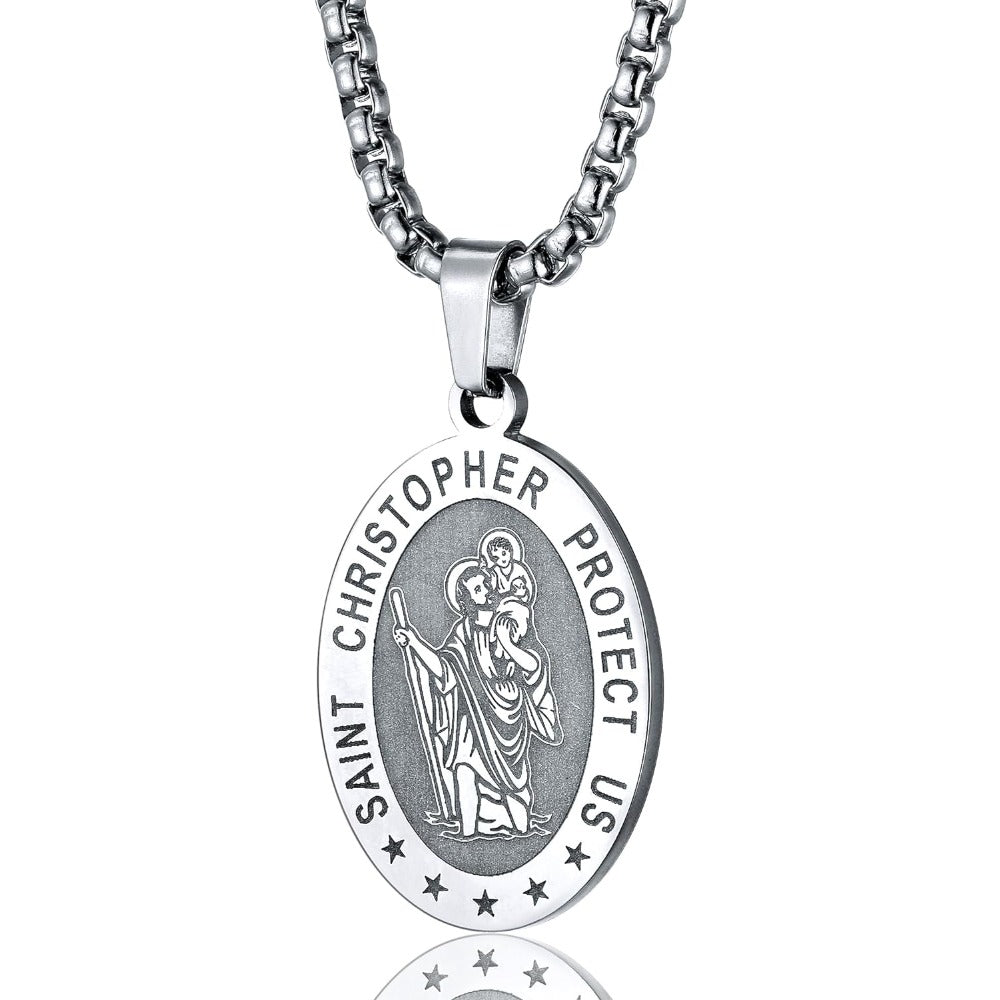 PROSTEEL Stainless Steel Saint Christopher Patron Saint of Travellers Necklace for Men Women