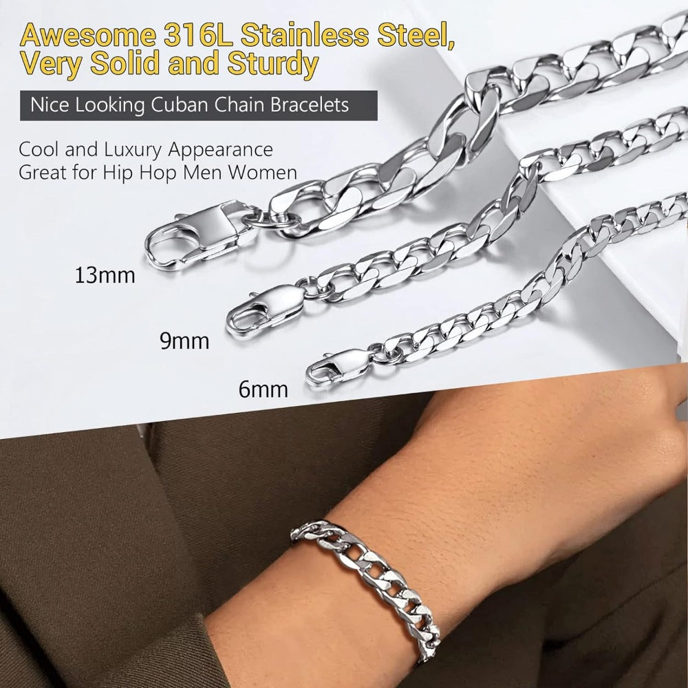 PROSTEEL Mens Black/18K Gold 316L Stainless Steel Cuban Link Chain Bracelet Hip Hop Jewelry