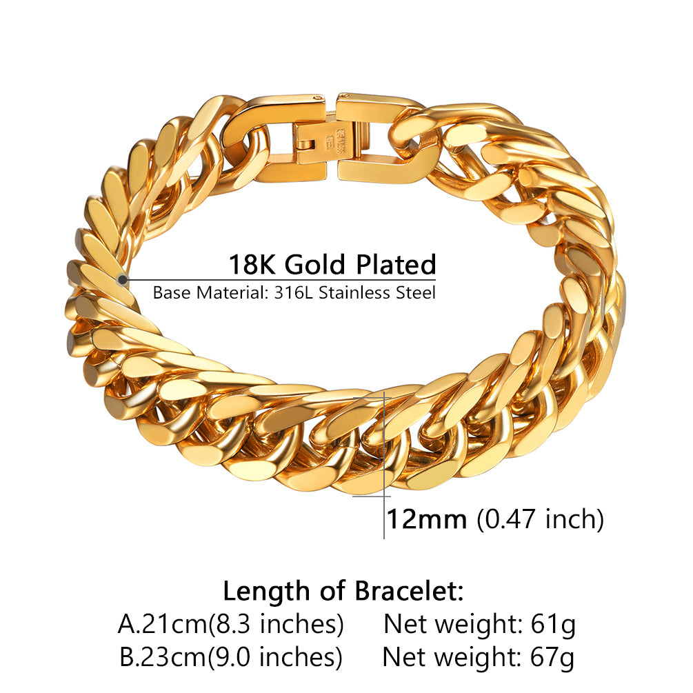 PROSTEEL Gold  Stainless Steel 8mm Franco Chain Hip-Pop Cuban Chain Bracelets for Men