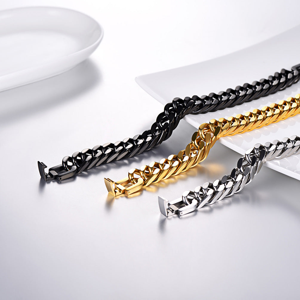 PROSTEEL Gold  Stainless Steel 8mm Franco Chain Hip-Pop Cuban Chain Bracelets for Men
