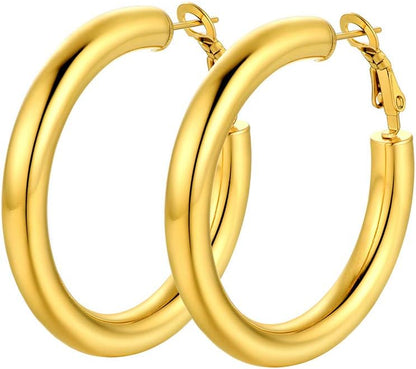 PROSTEEL Stainless Steel Black/Gold Plated Chunky Hoop Earrings For Women