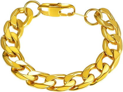 PROSTEEL Mens Black/18K Gold 316L Stainless Steel Cuban Link Chain Bracelet Hip Hop Jewelry