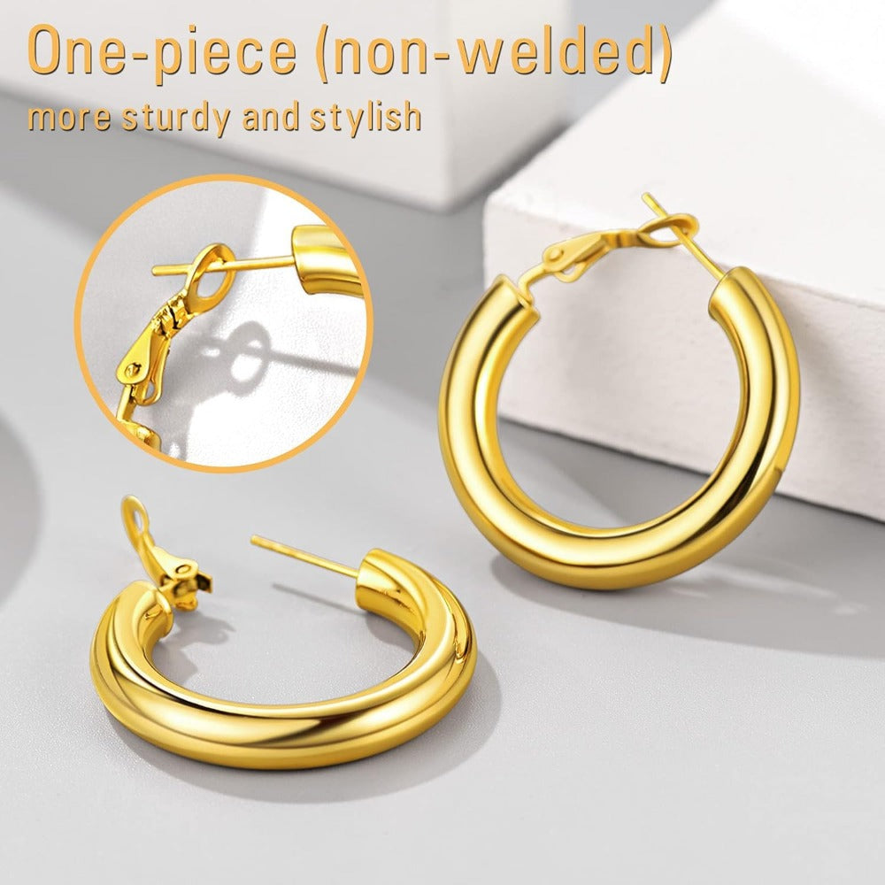 PROSTEEL Stainless Steel Black/Gold Plated Chunky Hoop Earrings For Women