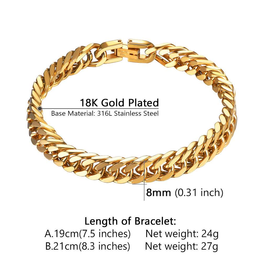 PROSTEEL Gold  Stainless Steel 8mm Franco Chain Hip-Pop Cuban Chain Bracelets for Men