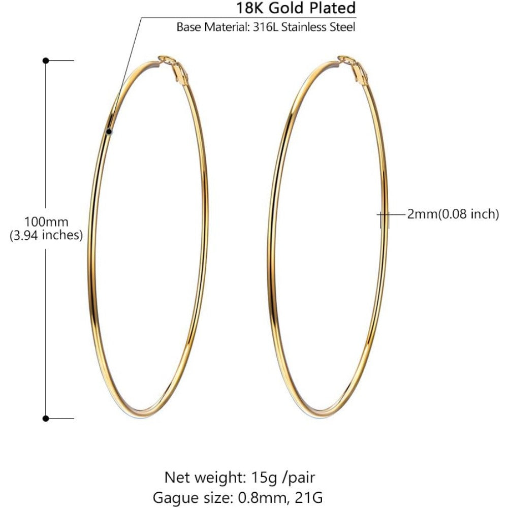 PROSTEEL Oversize Black/18K Gold Plated Hypoallergenic Stainless Steel Hoop Earrings for Women