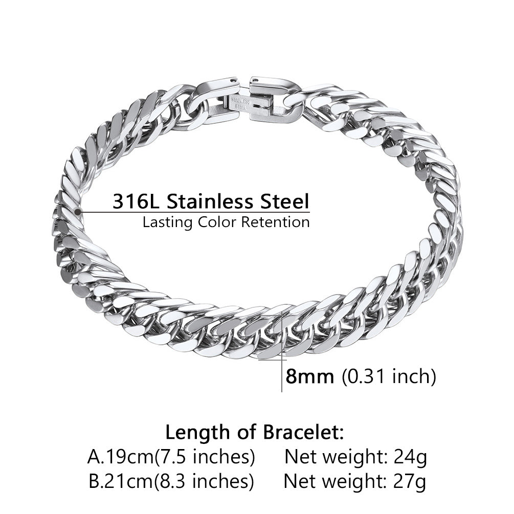 PROSTEEL Gold  Stainless Steel 8mm Franco Chain Hip-Pop Cuban Chain Bracelets for Men