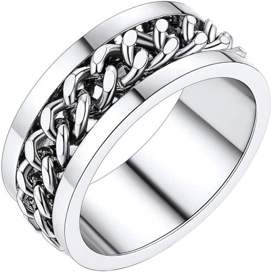 PROSTEEL Spinner Fidgit Rings For Anxiety Rotatable Cuban Link Chain 8mm Ring For Men Women